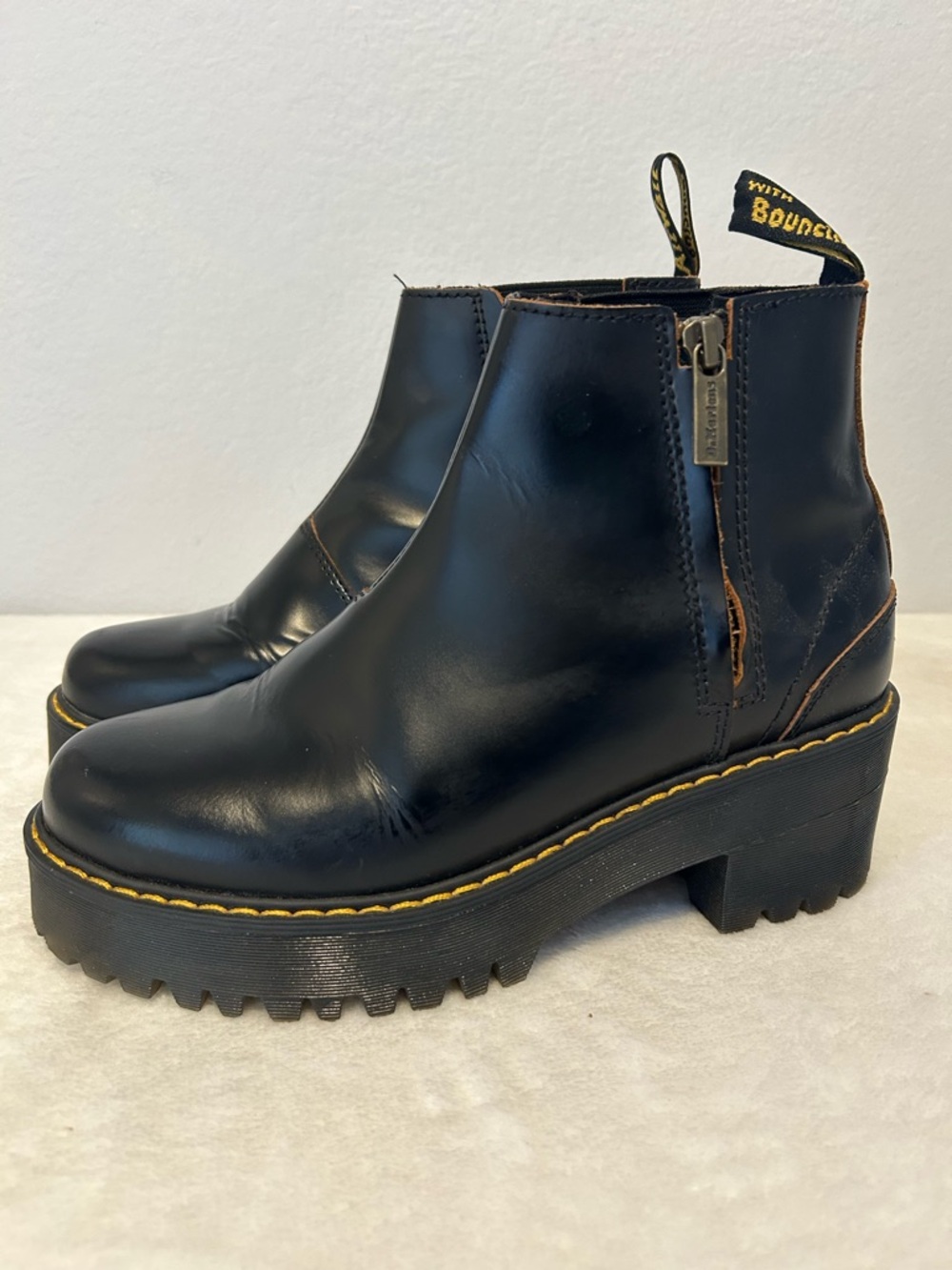 Dr. Martens Black Leather Platform Rometty II Boots Size 7